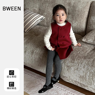 女童冬季过年服毛呢连衣裙26新款洋气儿童韩版宝宝时尚红色背心裙