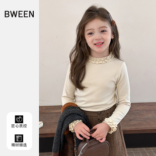 女童打底衫冬季韩系女宝宝休闲百搭洋气花边长袖t恤儿童上衣冬天