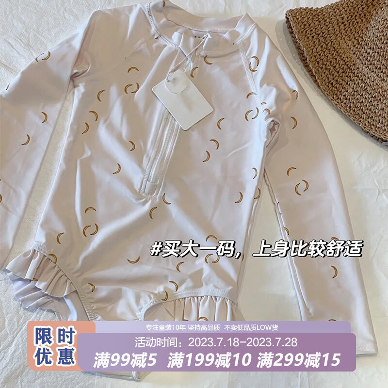 韩国童装女童连体泳衣夏季新款洋气小女孩韩版游泳衣儿童长袖泳装图片