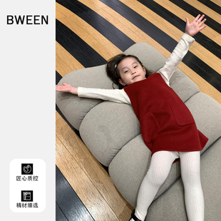 女童连衣裙冬季2025新款女宝宝红色毛呢加厚拜年服儿童背心裙冬天