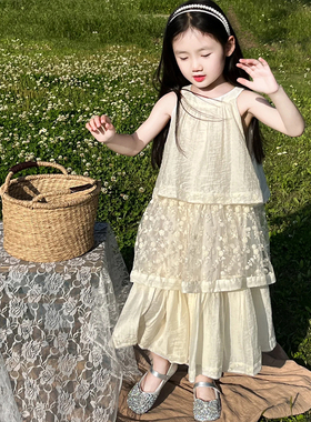 女童夏季连衣裙2026新款小女孩洋气吊带裙白色绝美背心裙儿童裙子