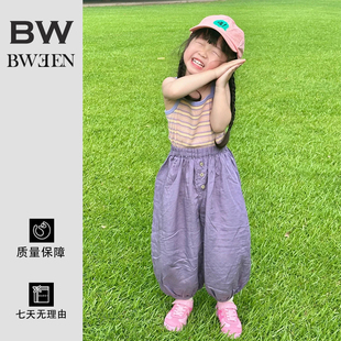 女童背心夏季 儿童休闲上衣夏天潮 2025新款 甜美洋气小女孩条纹短袖