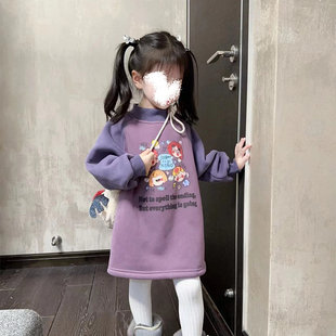 韩国童装卫衣裙女童春季新款洋气女宝宝韩版中长款儿童插肩袖裙子