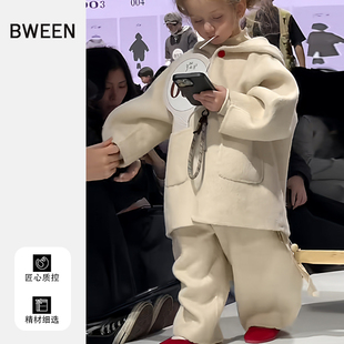 休闲保暖毛呢裤 时髦洋气女宝宝毛呢外套冬季 潮 套装 女童巨好看冬装