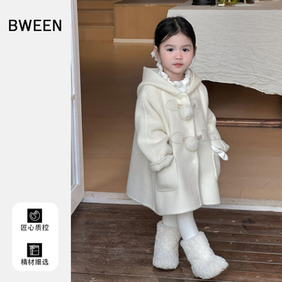 女童呢大衣冬季2025新款女宝宝洋气中长款连帽保暖儿童毛呢外套冬