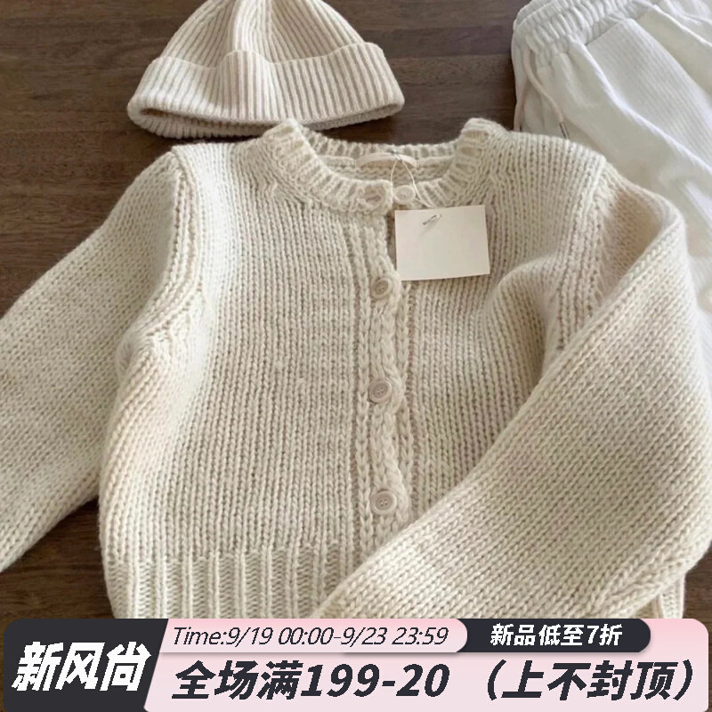 韩国童装女童针织衫外套秋季新款女宝宝纯色保暖宽松儿童开衫毛衣
