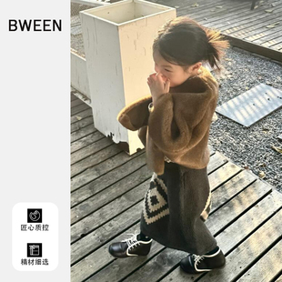 女童毛绒外套冬款2025新款洋气女宝宝时尚加厚披肩儿童保暖上衣冬