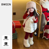 冬款 25新款 洋气时尚 女童拜年服套装 红色高领加绒打底衫 夹棉吊带裙