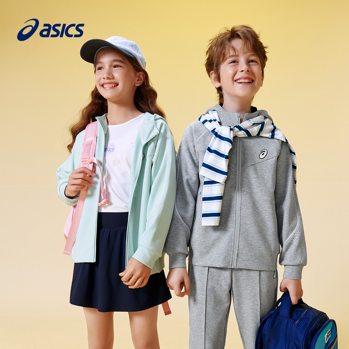 ASICS/亚瑟士儿童男童女童秋季宽松连帽针织便服时尚印花运动百搭