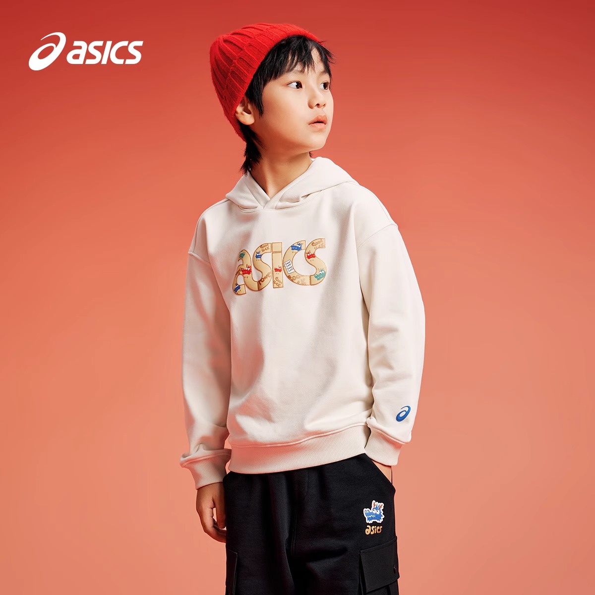 亚瑟士卫衣男童秋冬加厚连帽外套