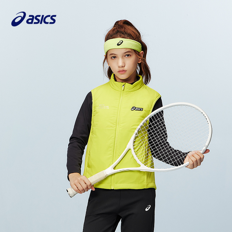 ASICS/亚瑟士童装25年冬季儿童运动保暖棉马甲防泼水轻量时尚百搭