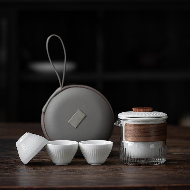 玻璃旅行茶具户外便携式快客杯一壶三杯随身包礼品套装功夫茶具