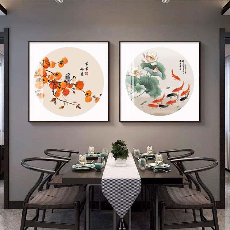 新中式装饰画床头画办公室壁画玄关走廊荷花方形事事如意餐厅挂画图片
