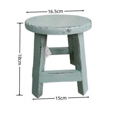 阳台实木复古做旧圆凳植物搁置架美式乡村风矮凳置物架小圆花几