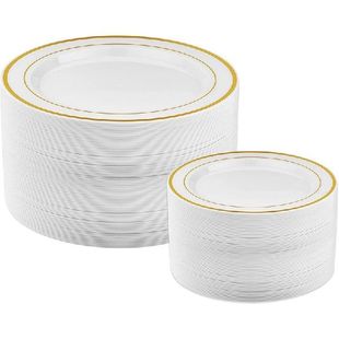 极速Gold Plasticl Plates - 25 Dinner Plates And 25 Salad Pla