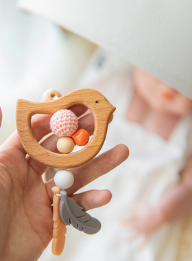 极速Wooden Music Rattles Animal Star Mobile Holder Teething
