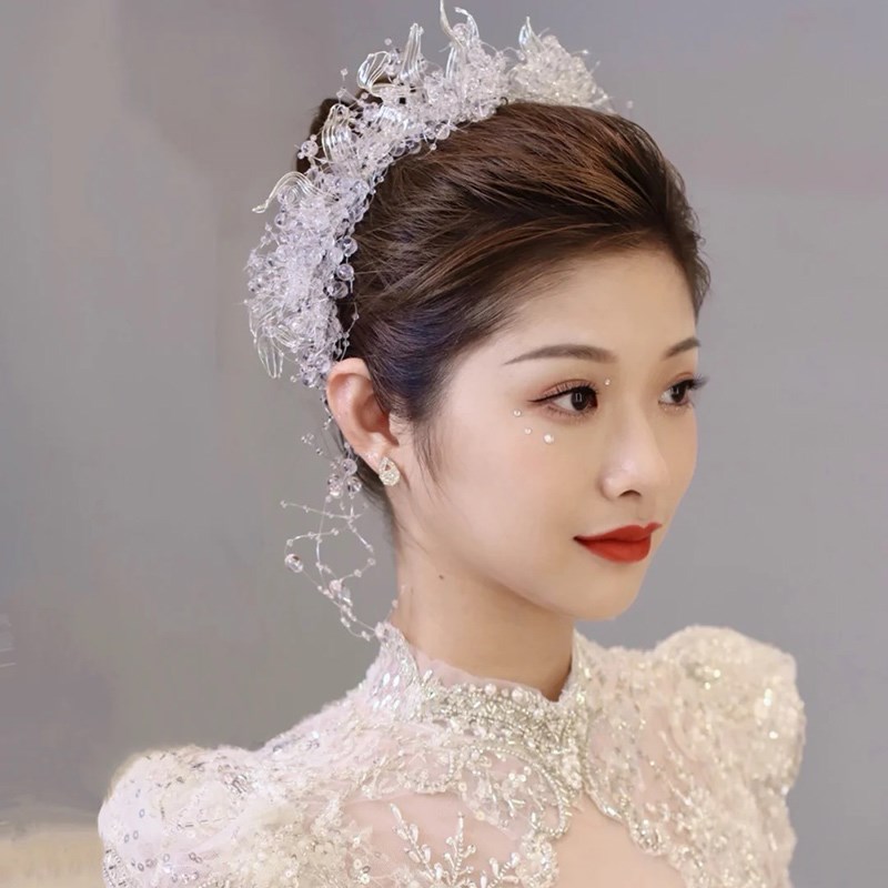 极速2024新款j森系仙美新娘头饰敬酒服皇冠水晶透明边夹发箍仙女