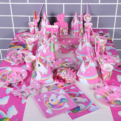 极速Unicorn Party Supplies Pink Rainbow UniNcorn Flag Plate