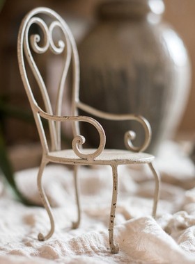 新品掬涵铁艺小椅子装饰摆件w迷你花架杂货花园复古娃娃道具礼物