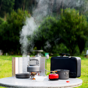 极速户外烧水壶野外便携野t炊开水壶炉头汽罐套装硬质氧化铝咖啡