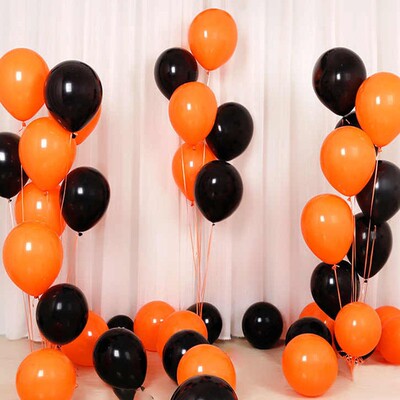 极速15pcs Halloween Balloon Orzange Black Latex Confetti Bal