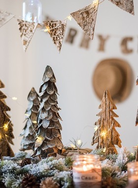 新品掬涵原木圣i诞树摆件森系森林风格橱窗咖啡馆童话装饰主题陈