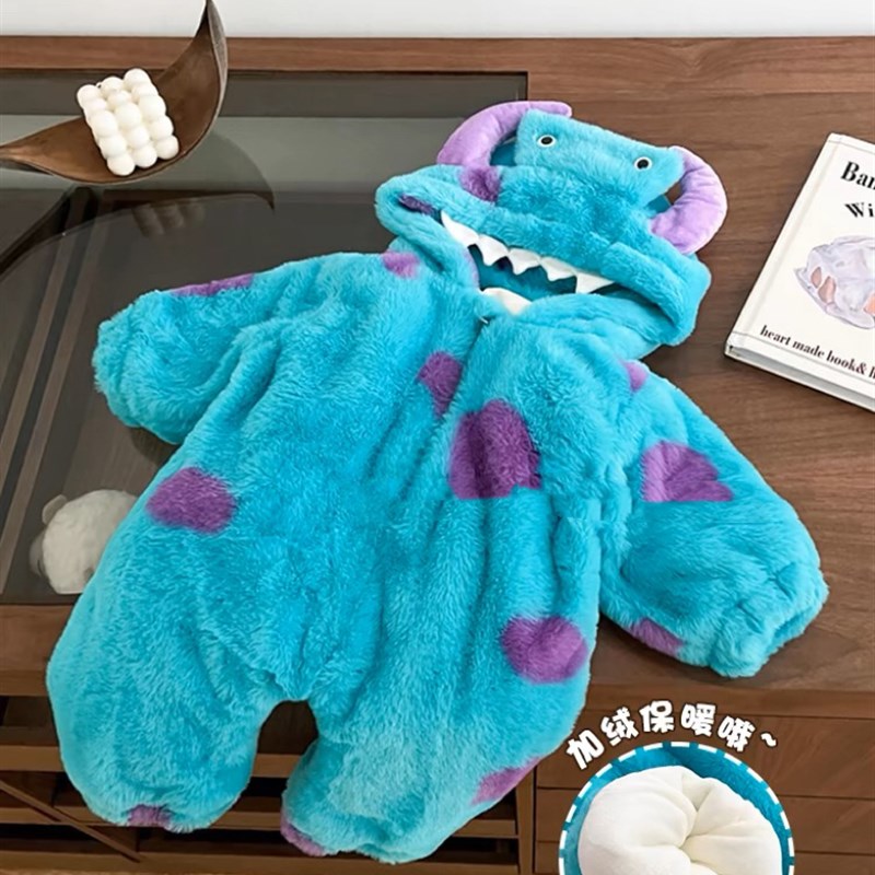 极速小怪兽e连体衣加绒秋冬款超萌加厚棉服恐龙搞怪狗狗猫咪服