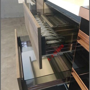 极速黑晶款厨房橱柜双层304不锈钢碗碟盘拉篮J600/800柜体抽屉阻
