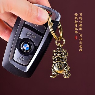 极速黄铜獬豸瑞兽挂件摆件招财麒麟汽F车钥匙扣独角兽钥匙链貔貅