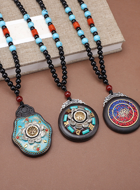 极速天然黑檀木平安牌项链民族风尼E泊尔毛衣链长款男女简约百搭