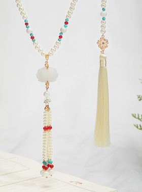 极速汉服古风马面裙明制复古时尚软璎珞长款背云颈饰W白莲项链流