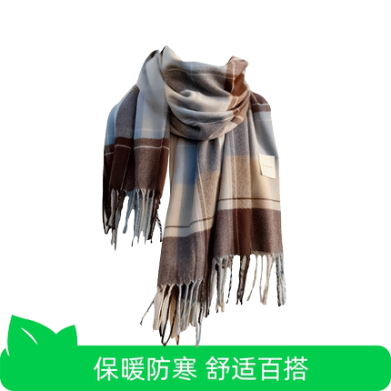 2025秋冬季围巾女氛围感格子韩系保暖加厚围脖围巾