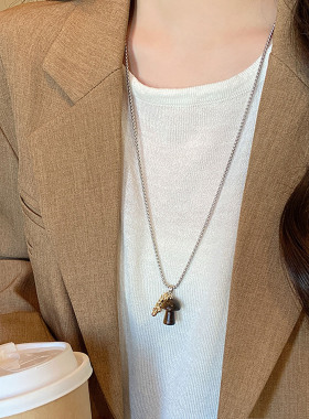 美拉德虎眼石蘑菇吊坠项链