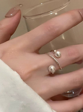 Yuffoni多层叠戴珍珠戒指女