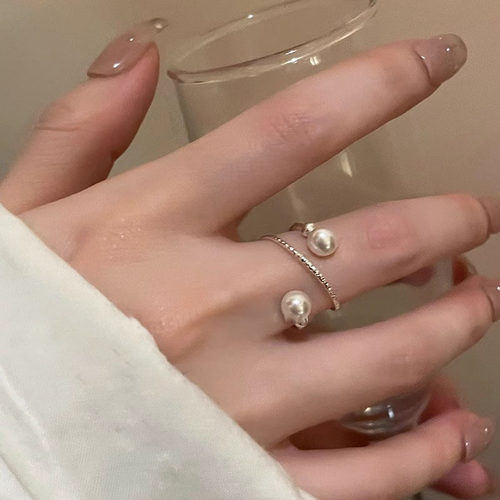 Yuffoni多层叠戴珍珠戒指女