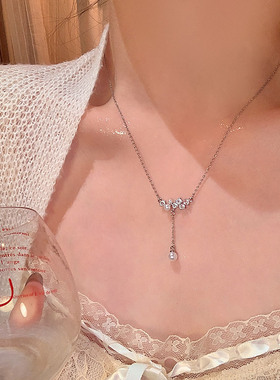 钛钢长款流苏微镶锆石吊坠项链