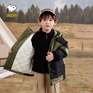 史努比冬季儿童棉袄夹棉中长款加厚棉服男童外套2025新款儿童保暖