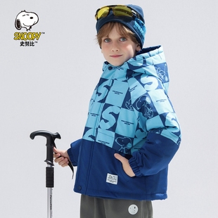 史努比男童棉服外套2025秋冬季 儿童夹棉加厚加绒保暖棉袄冲锋衣潮
