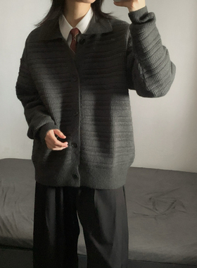 wtmp秋季日系复古设计翻领开衫毛衣男女潮牌宽松休闲针织衫外套