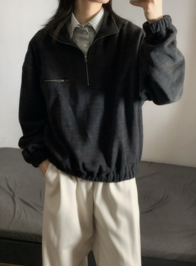 wtmp日系复古阳离子半拉链摇粒绒卫衣男女潮牌宽松休闲立领上衣