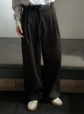 wtmp秋冬日系复古美拉德色系毛呢休闲西裤男女宽松双褶皱直筒长裤