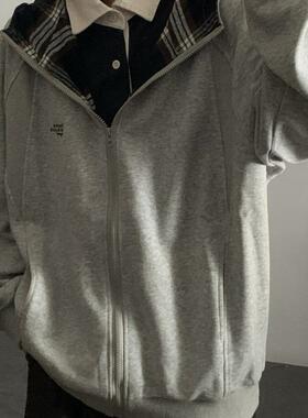 wtmp日系复古拼接刺绣连帽卫衣开衫男女秋季潮牌宽松简约学院外套