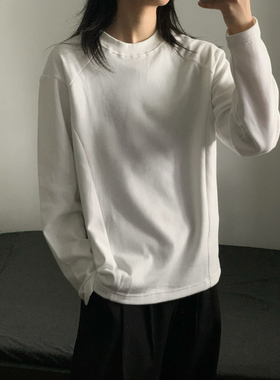 wtmp日系简约薄绒圆领长袖卫衣男女秋冬纯棉质感慵懒风内搭打底衫