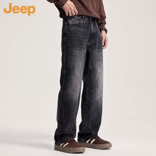 JEEP吉普秋季黑色牛仔裤男直筒