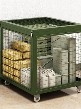 速发军绿色储动网箱重型仓移笼物战箱战备野资周转筐带轮移动托盘