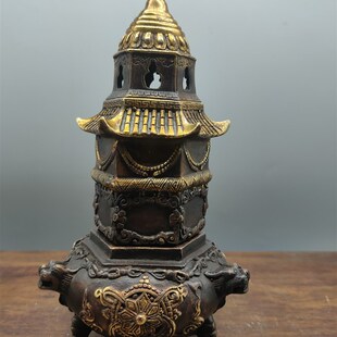 速发古玩实用铜器藏塔品黄铜鎏金塔熏香炉摆件艺炉做旧仿古摆件收