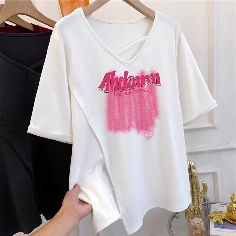 速发0法斤大码装0式字母印松开叉T恤宽花独特别致上衣服,女装/女士精品,大码内搭,淘宝优惠券,粉丝福利购,淘宝优惠卷