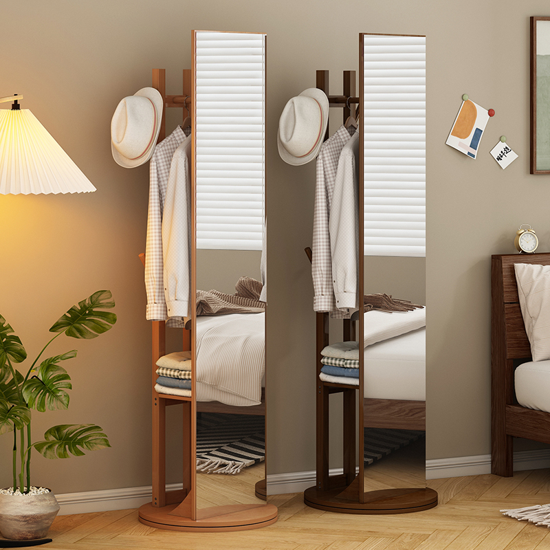 速发物角衣帽架卧室落地带镜子置转架可旋转移动多衣能挂功架收纳