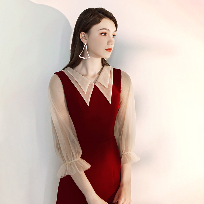 速发敬酒服新娘装时可穿回门便装服结平婚订婚礼服连衣裙酒红色时