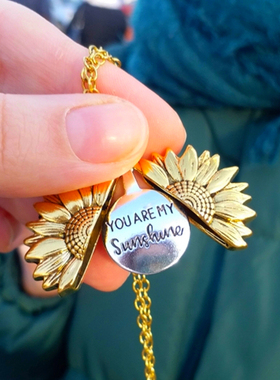 极速You Are My Sunshine Open Locket Sunflower Pendant N.eckl